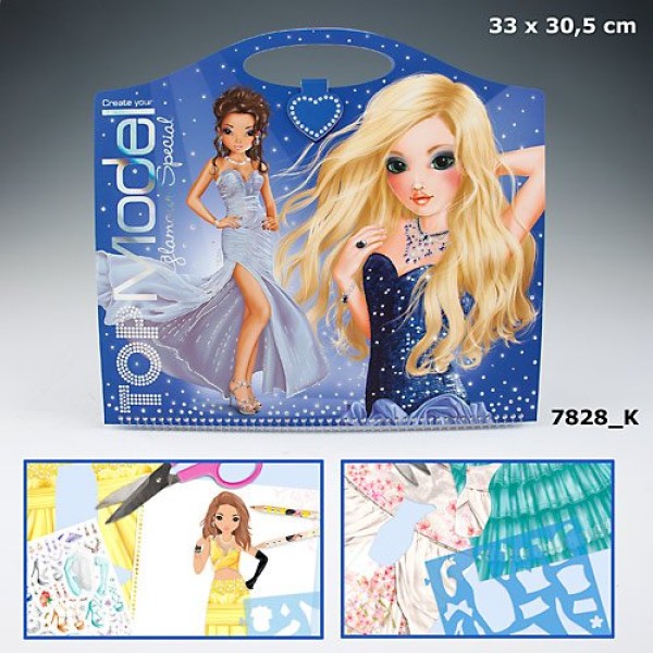 Альбом раскраска для девочек с наклейками, трафаретами и текстурной бумагой TOP Model Гламур - 7828_K